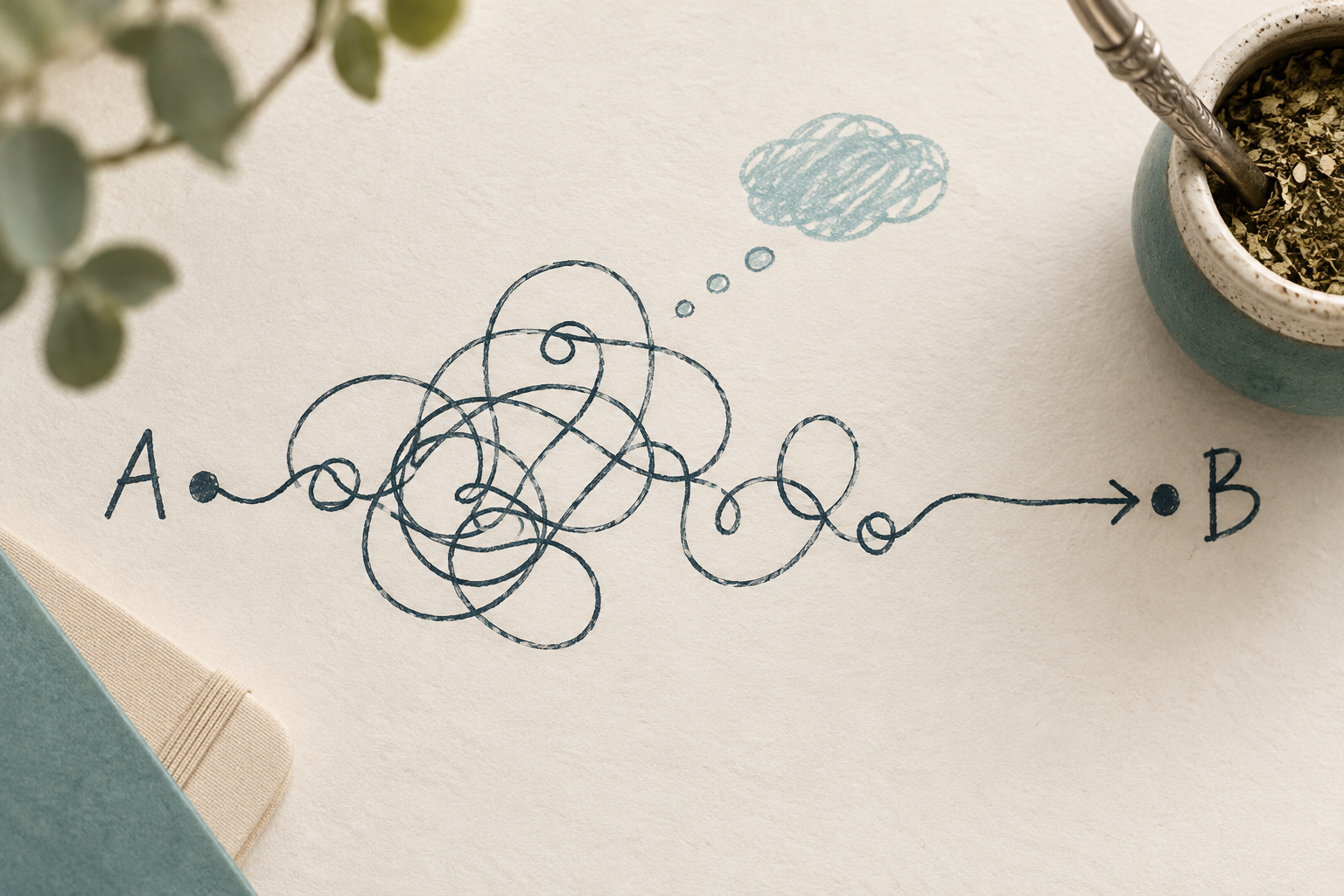 Ilustración sobre TOC y sobrepensamiento: pensamientos repetitivos que pueden convertirse en una compulsión mental.